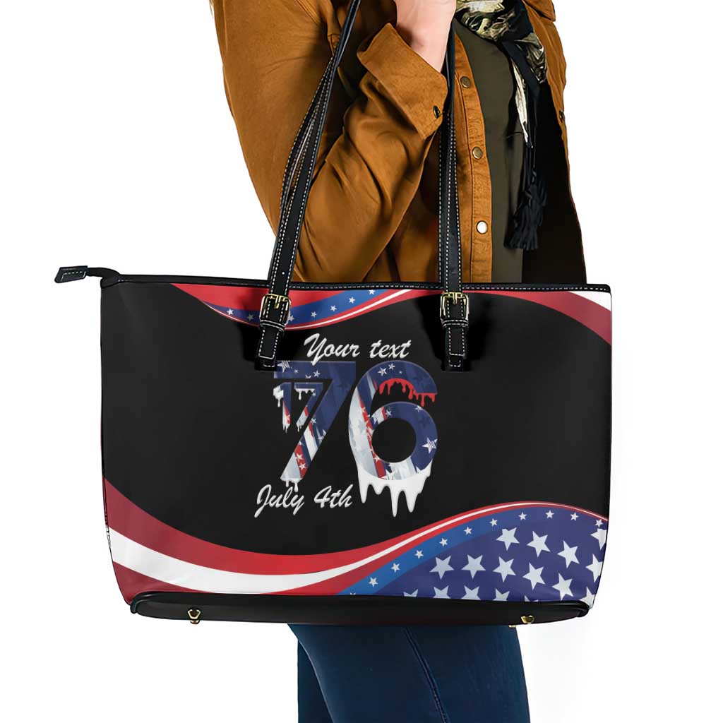 Funny Ice Cream 1776 Drip Personalized Leather Tote Bag American Flag 4th Of July