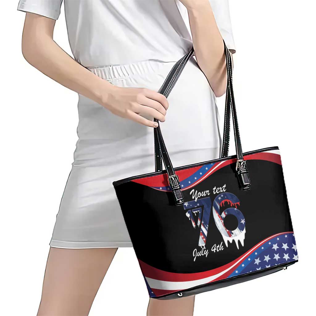 Funny Ice Cream 1776 Drip Personalized Leather Tote Bag American Flag 4th Of July