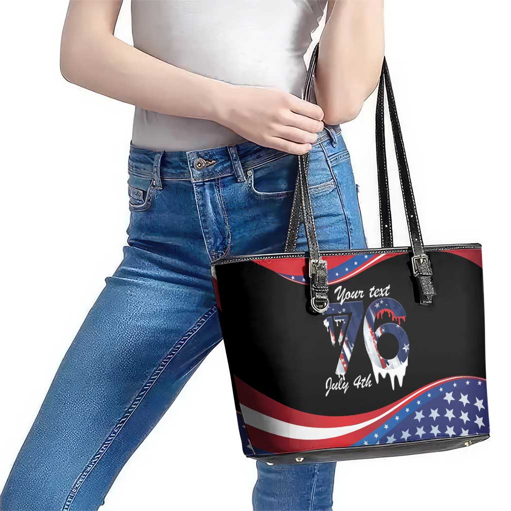 Funny Ice Cream 1776 Drip Personalized Leather Tote Bag American Flag 4th Of July