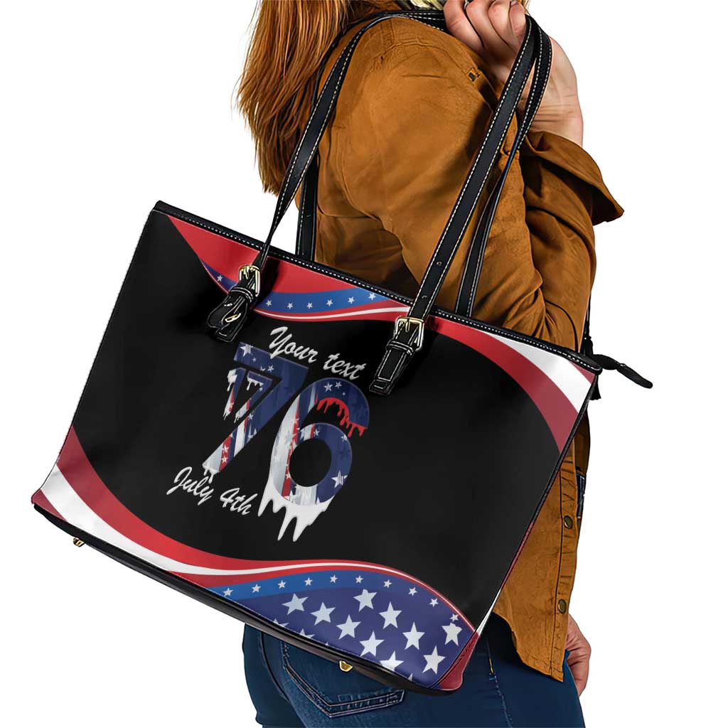 Funny Ice Cream 1776 Drip Personalized Leather Tote Bag American Flag 4th Of July