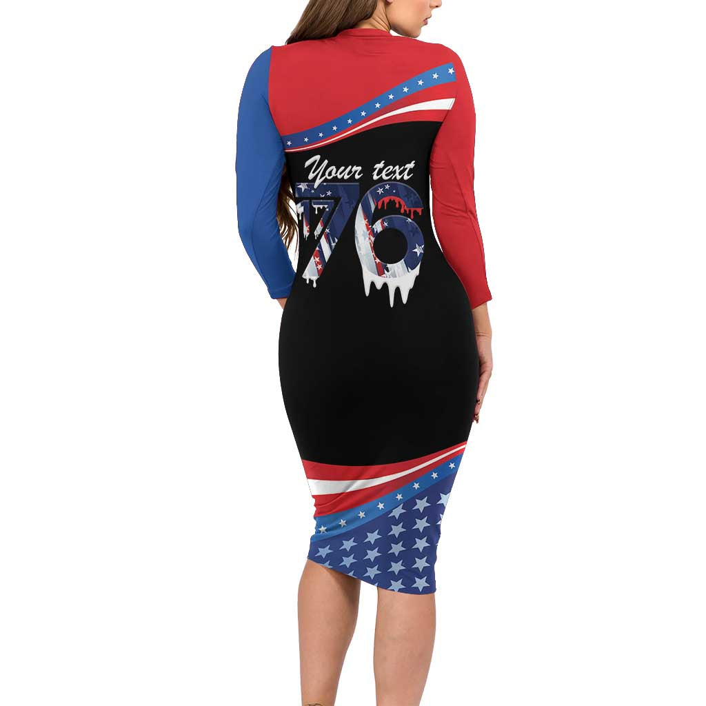 Funny Ice Cream 1776 Drip Personalized Long Sleeve Bodycon Dress American Flag 4th Of July