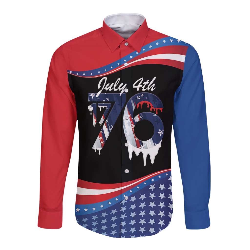 Funny Ice Cream 1776 Drip Personalized Long Sleeve Button Shirt American Flag 4th Of July