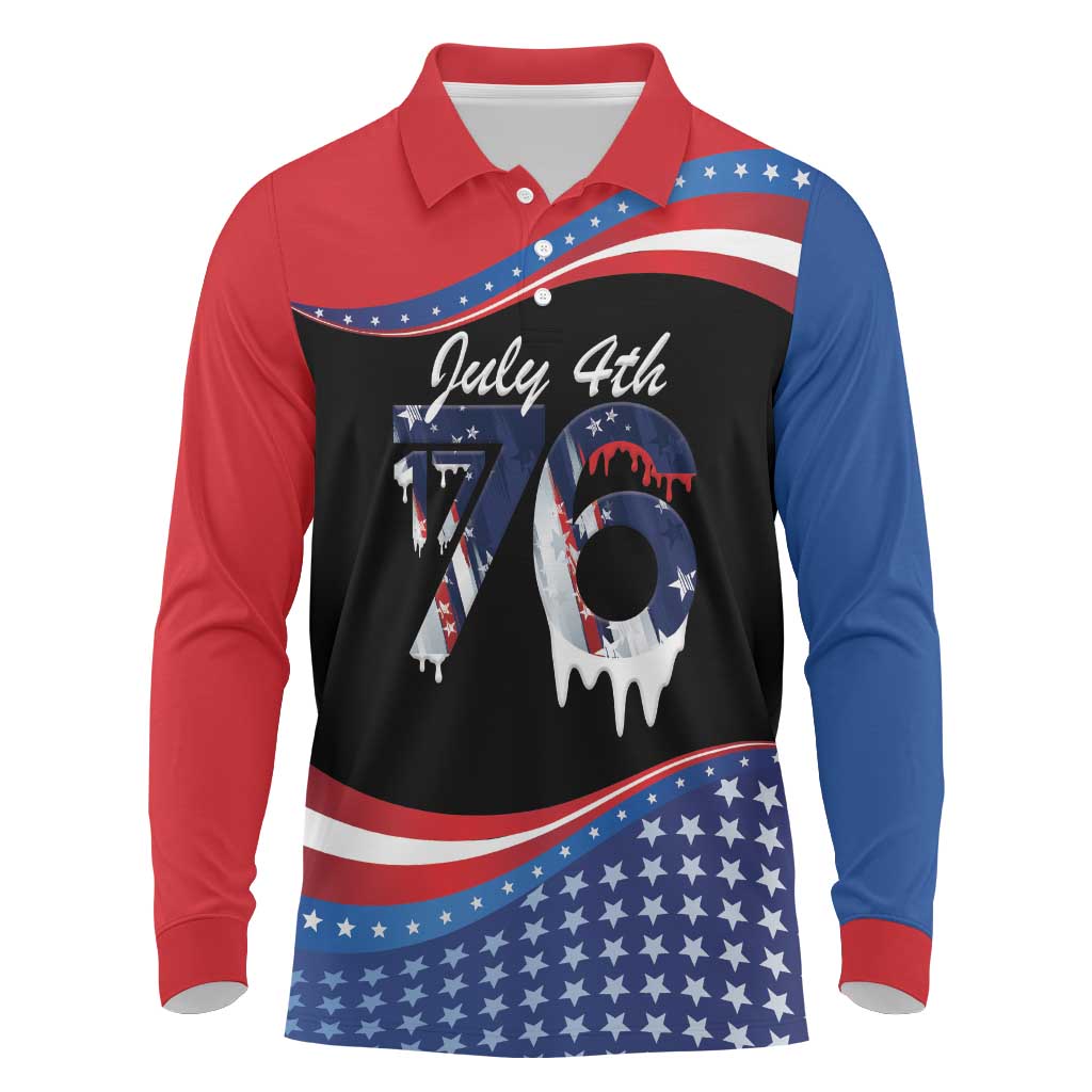Funny Ice Cream 1776 Drip Personalized Long Sleeve Polo Shirt American Flag 4th Of July