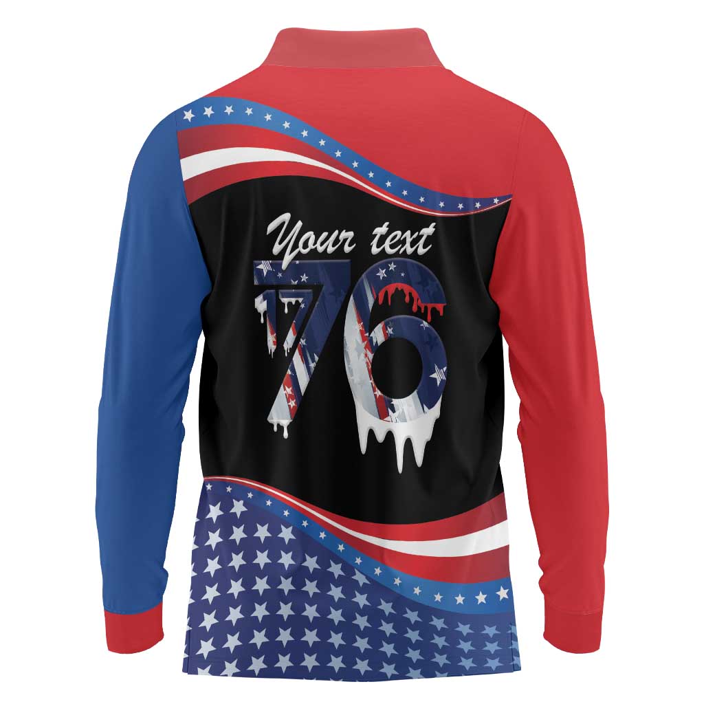 Funny Ice Cream 1776 Drip Personalized Long Sleeve Polo Shirt American Flag 4th Of July