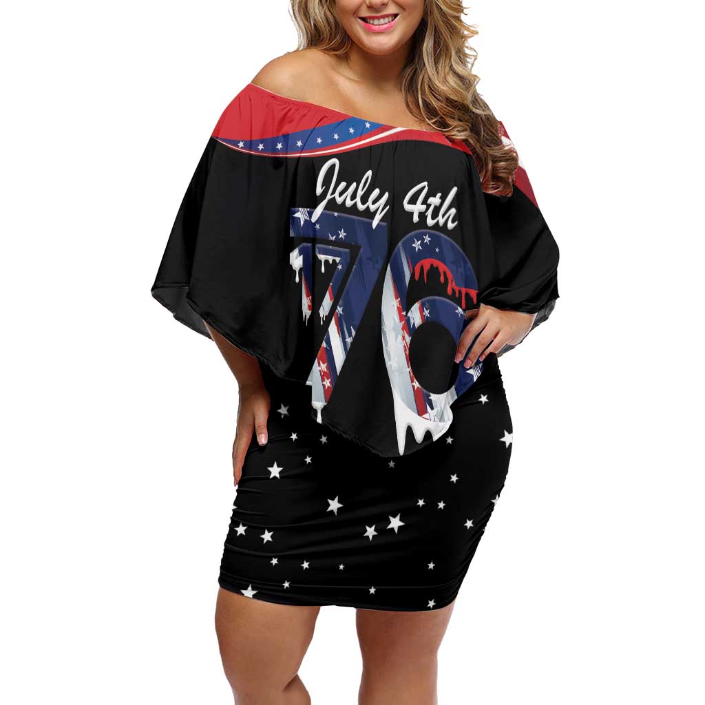 Funny Ice Cream 1776 Drip Personalized Off Shoulder Short Dress American Flag 4th Of July