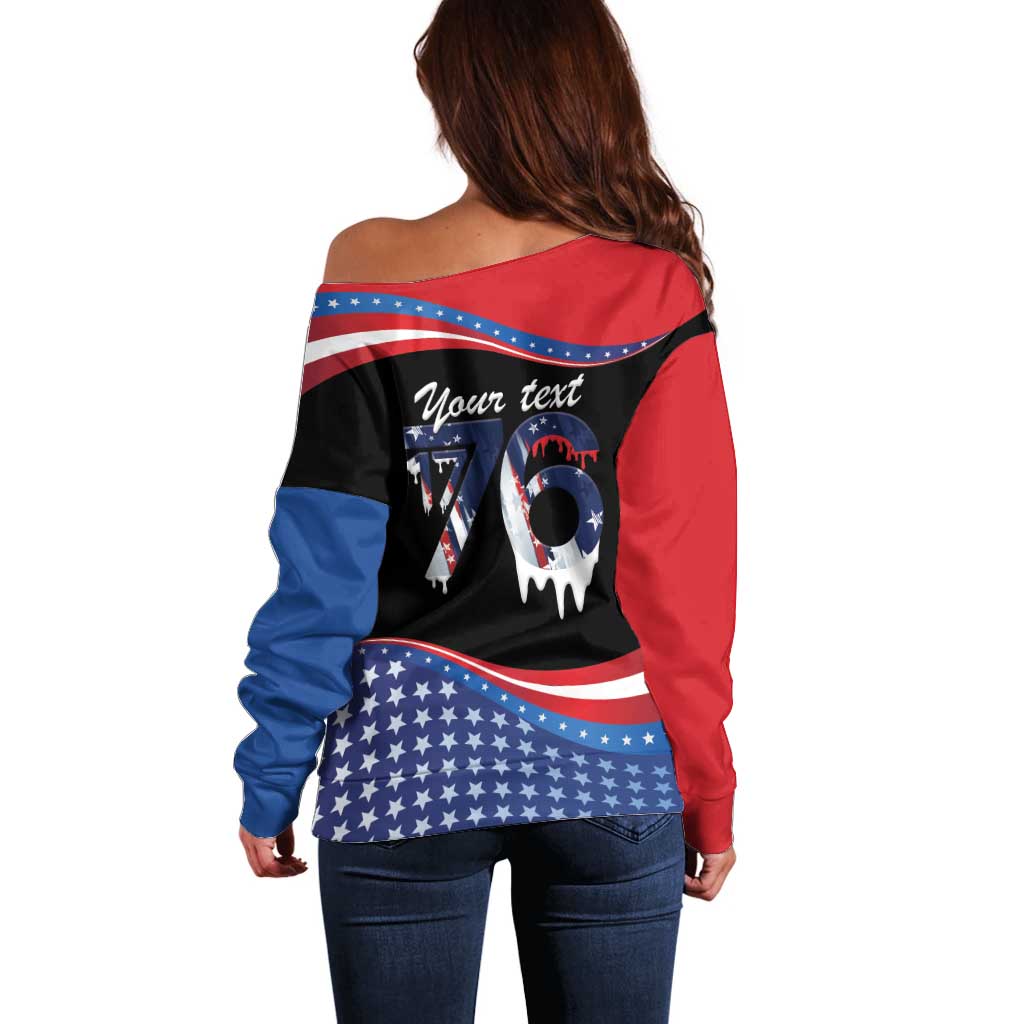 Funny Ice Cream 1776 Drip Personalized Off Shoulder Sweater American Flag 4th Of July