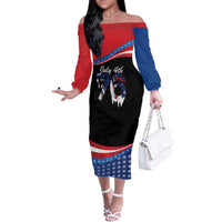 Funny Ice Cream 1776 Drip Personalized Off The Shoulder Long Sleeve Dress American Flag 4th Of July