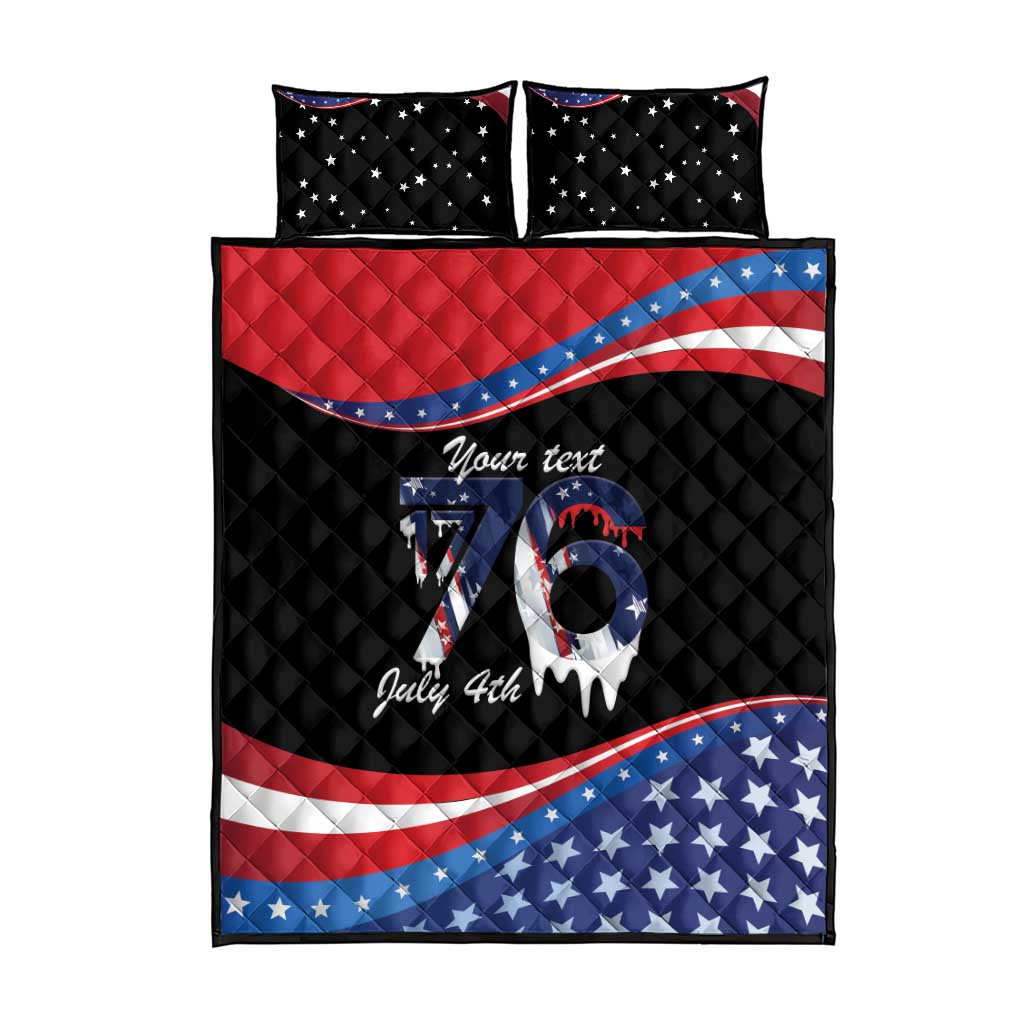 Funny Ice Cream 1776 Drip Personalized Quilt Bed Set American Flag 4th Of July