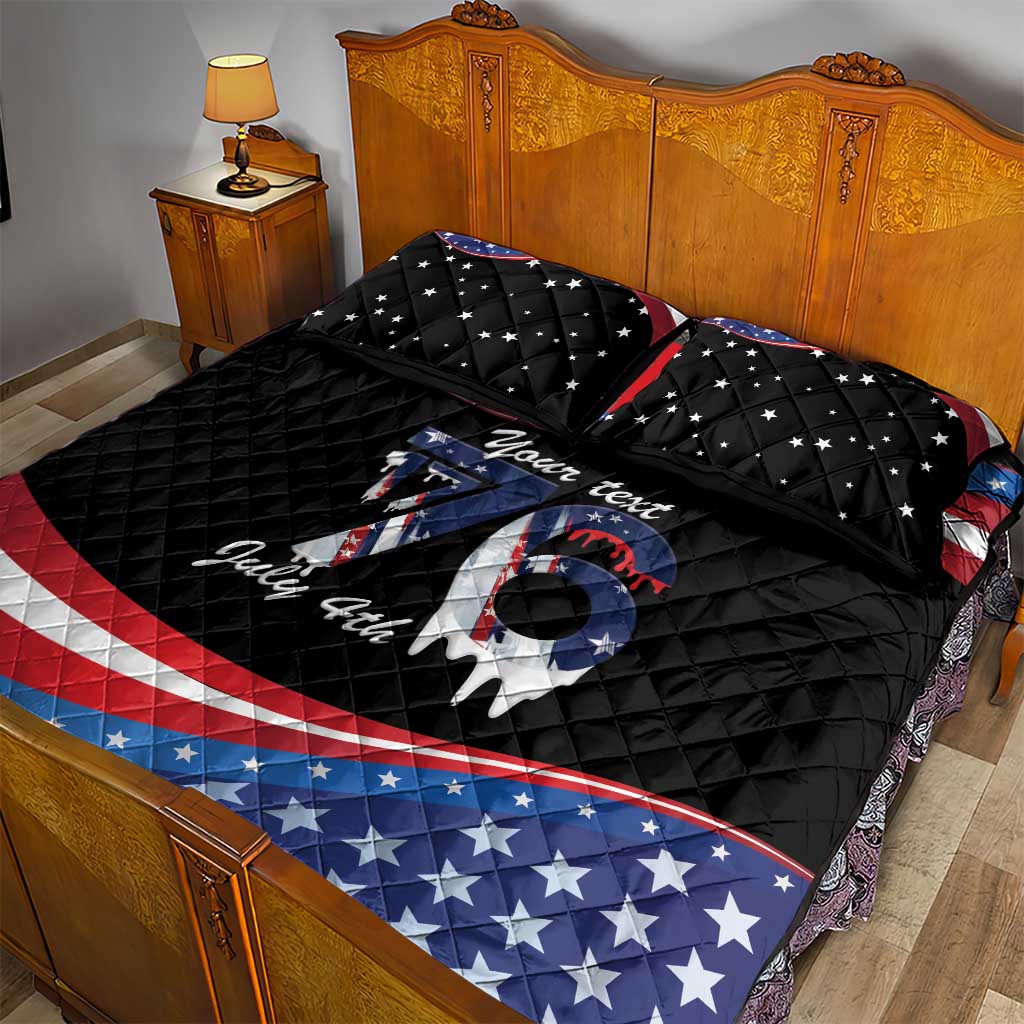 Funny Ice Cream 1776 Drip Personalized Quilt Bed Set American Flag 4th Of July