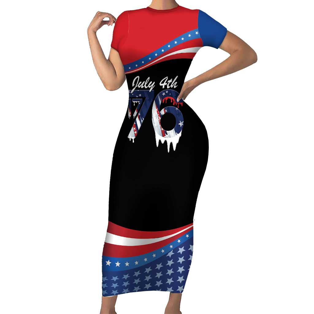 Funny Ice Cream 1776 Drip Personalized Short Sleeve Bodycon Dress American Flag 4th Of July