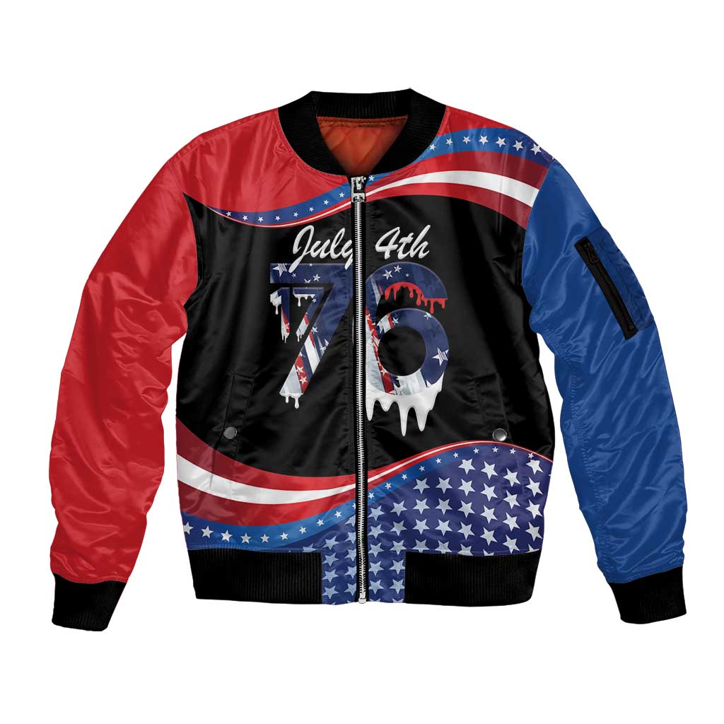 Funny Ice Cream 1776 Drip Personalized Sleeve Zip Bomber Jacket American Flag 4th Of July