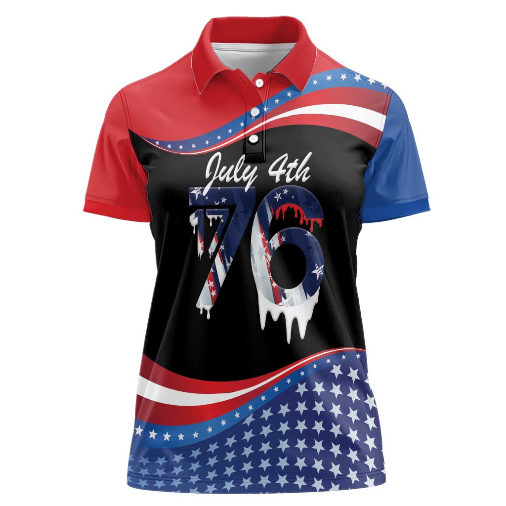 Funny Ice Cream 1776 Drip Personalized Women Polo Shirt American Flag 4th Of July