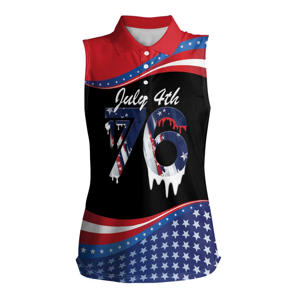 Funny Ice Cream 1776 Drip Personalized Women Sleeveless Polo Shirt American Flag 4th Of July