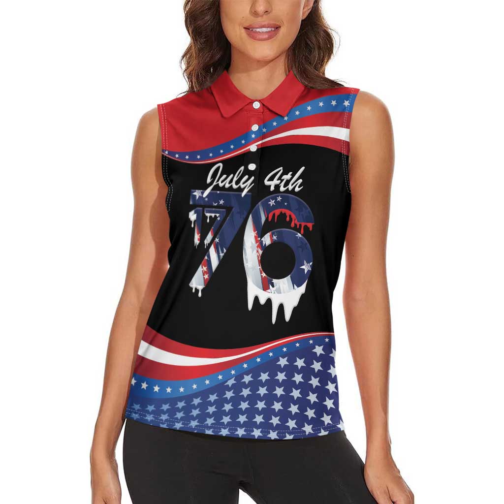 Funny Ice Cream 1776 Drip Personalized Women Sleeveless Polo Shirt American Flag 4th Of July