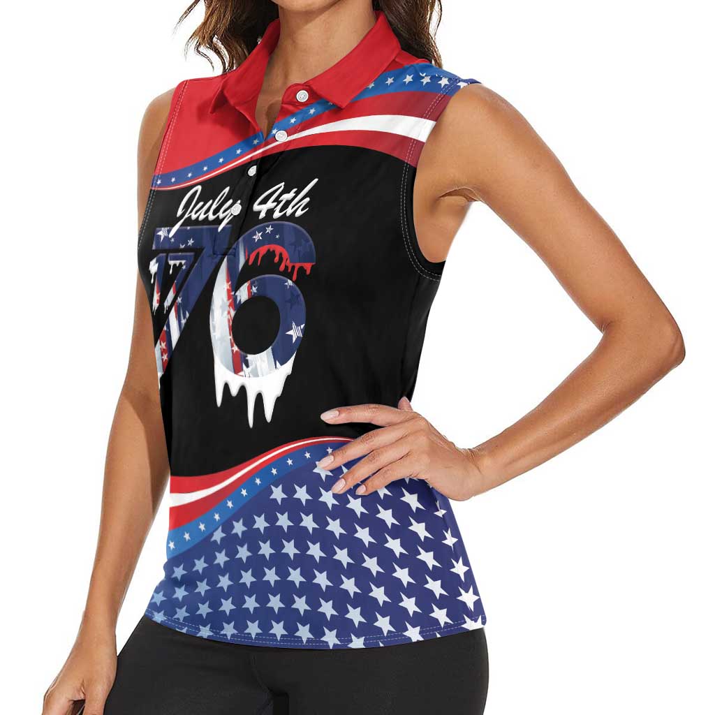 Funny Ice Cream 1776 Drip Personalized Women Sleeveless Polo Shirt American Flag 4th Of July