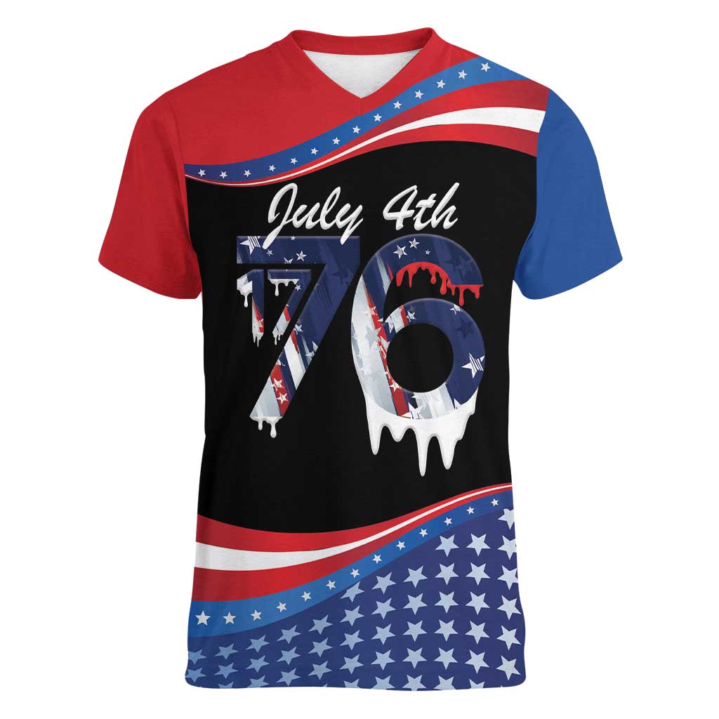 Funny Ice Cream 1776 Drip Personalized Women V-Neck T-Shirt American Flag 4th Of July