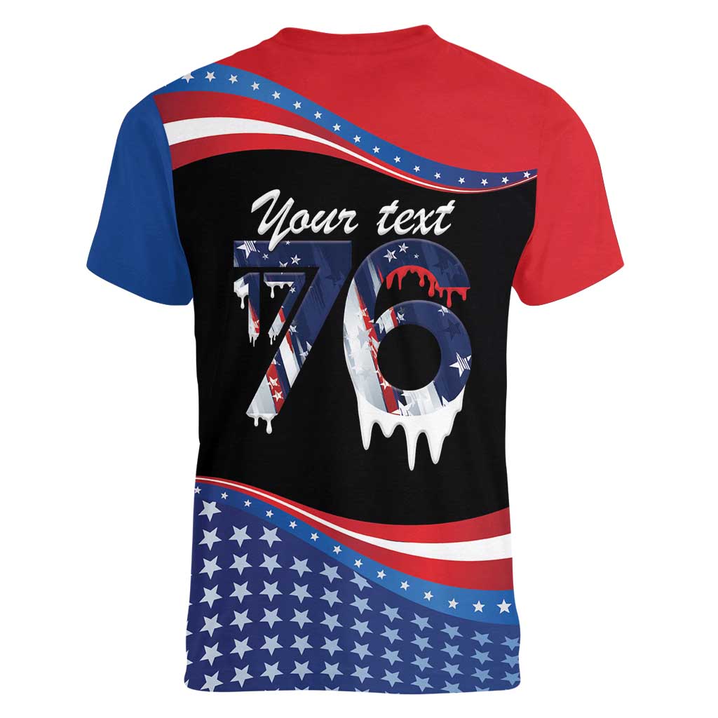 Funny Ice Cream 1776 Drip Personalized Women V-Neck T-Shirt American Flag 4th Of July