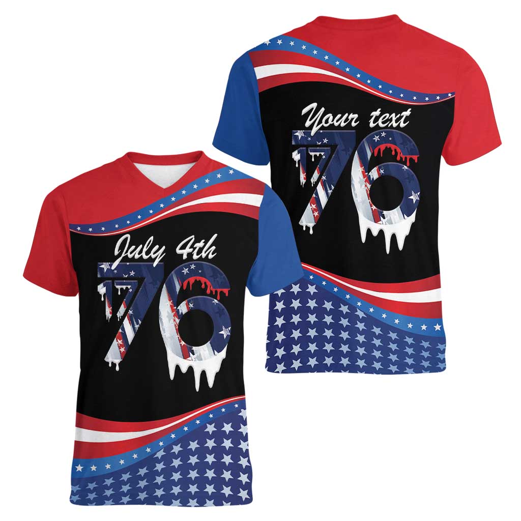 Funny Ice Cream 1776 Drip Personalized Women V-Neck T-Shirt American Flag 4th Of July
