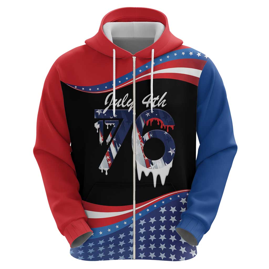 Funny Ice Cream 1776 Drip Personalized Zip Hoodie American Flag 4th Of July