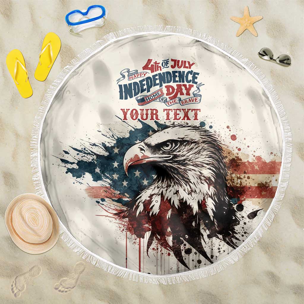 Happy Fourth of July Personalized Beach Blanket Bald Eagle USA Independence Day