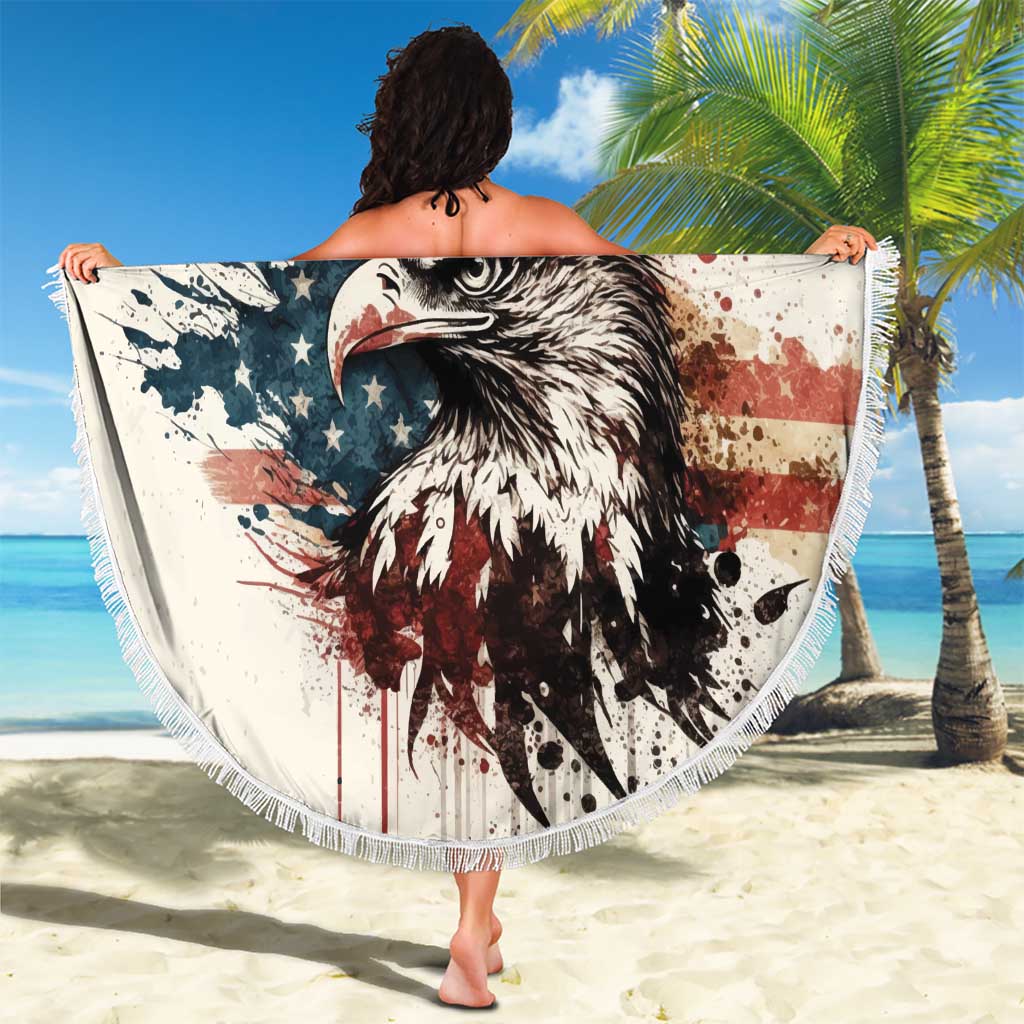Happy Fourth of July Personalized Beach Blanket Bald Eagle USA Independence Day