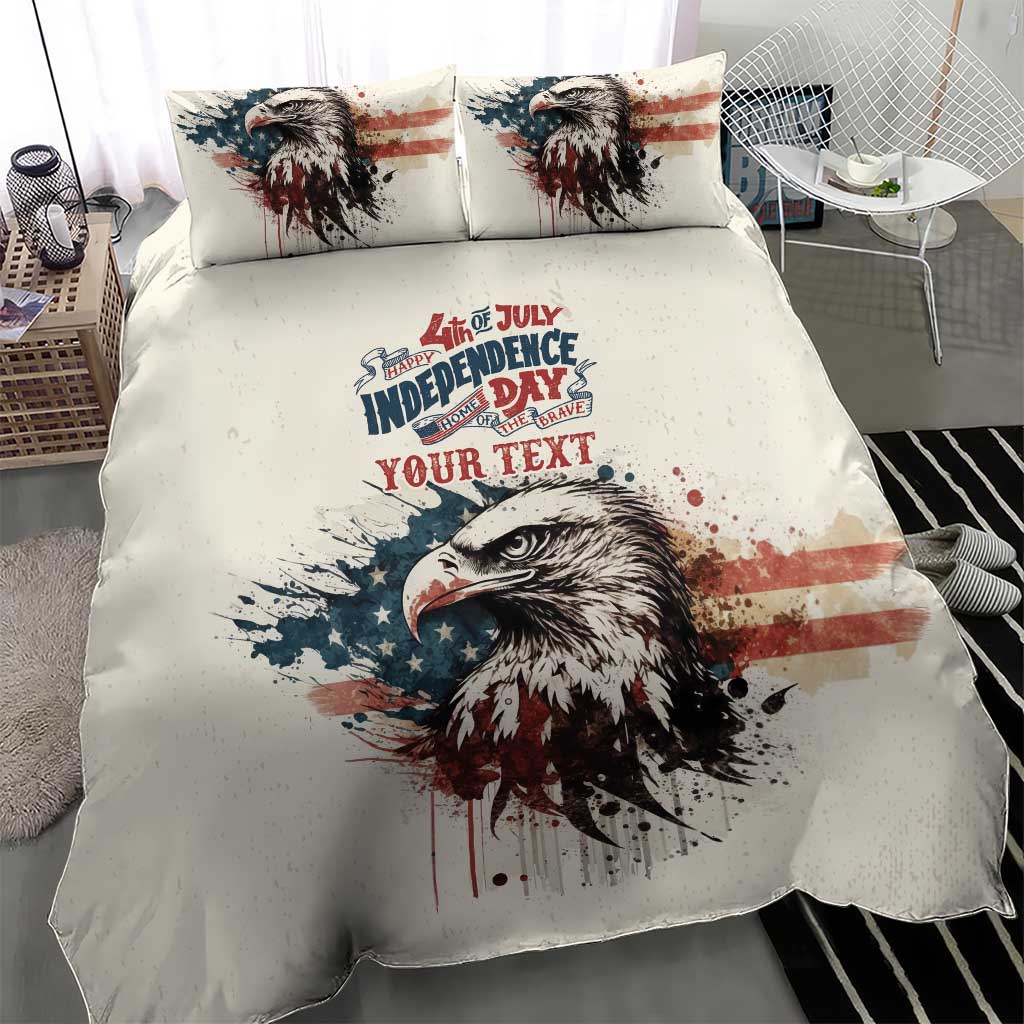 Happy Fourth of July Personalized Bedding Set Bald Eagle USA Independence Day