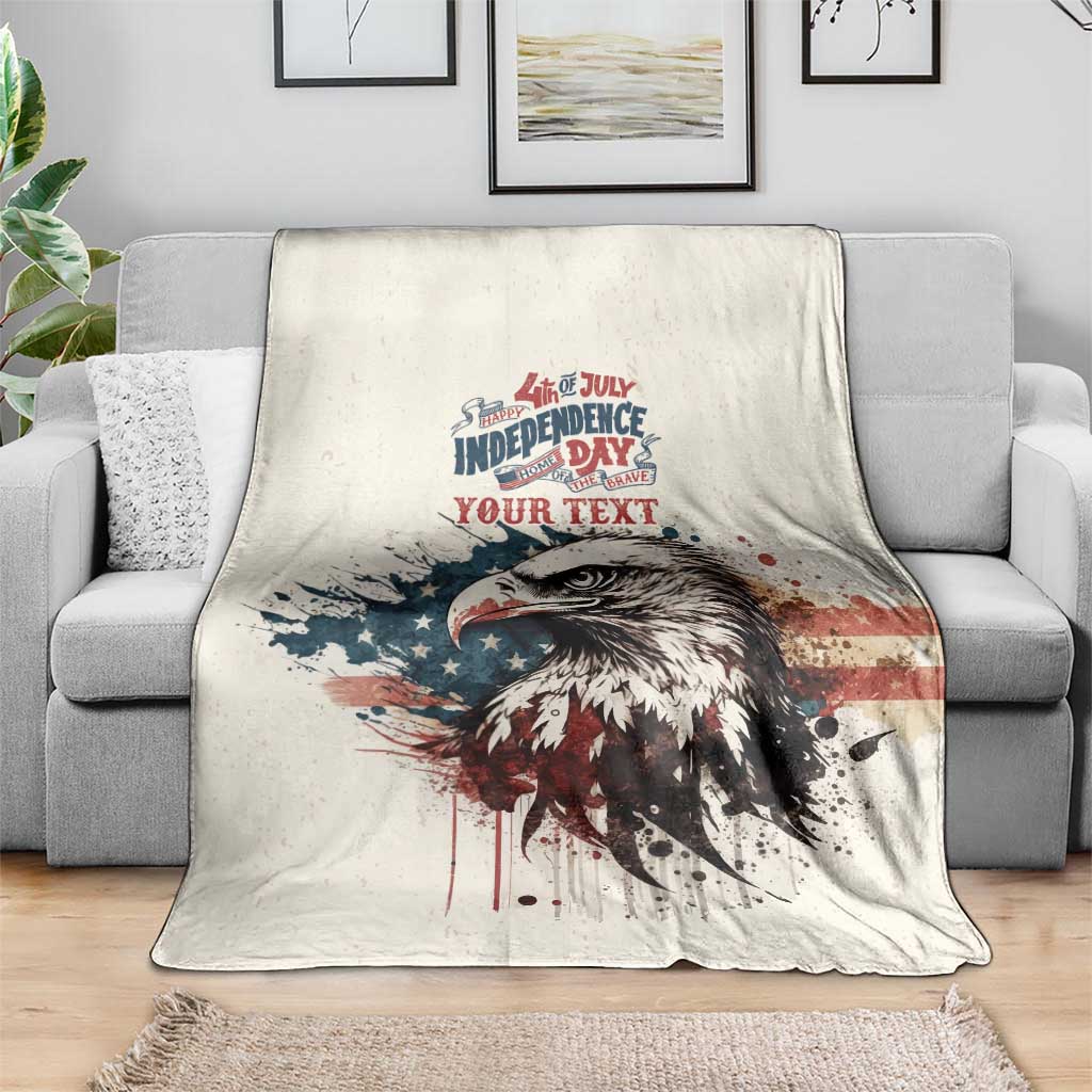 Happy Fourth of July Personalized Blanket Bald Eagle USA Independence Day