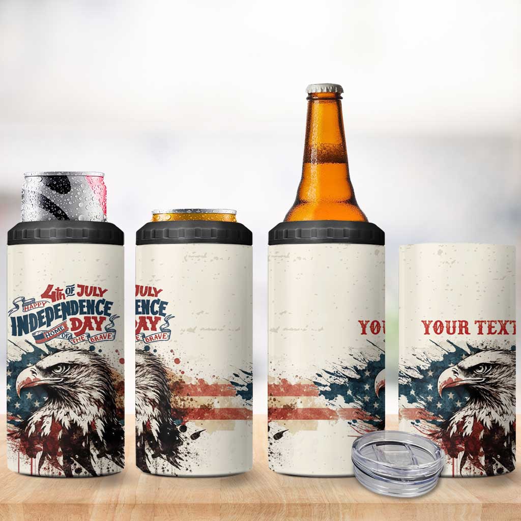 Happy Fourth of July Personalized 4 in 1 Can Cooler Tumbler Bald Eagle USA Independence Day
