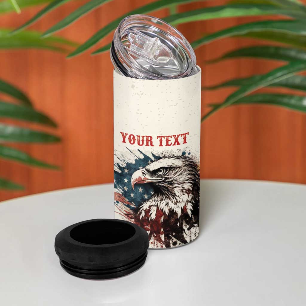 Happy Fourth of July Personalized 4 in 1 Can Cooler Tumbler Bald Eagle USA Independence Day