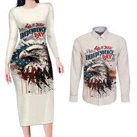 Happy Fourth of July Personalized Couples Matching Long Sleeve Bodycon Dress and Long Sleeve Button Shirt Bald Eagle USA Independence Day