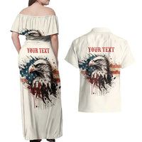 Happy Fourth of July Personalized Couples Matching Off Shoulder Maxi Dress and Hawaiian Shirt Bald Eagle USA Independence Day