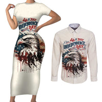Happy Fourth of July Personalized Couples Matching Short Sleeve Bodycon Dress and Long Sleeve Button Shirt Bald Eagle USA Independence Day