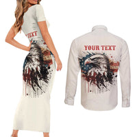 Happy Fourth of July Personalized Couples Matching Short Sleeve Bodycon Dress and Long Sleeve Button Shirt Bald Eagle USA Independence Day