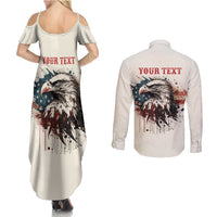 Happy Fourth of July Personalized Couples Matching Summer Maxi Dress and Long Sleeve Button Shirt Bald Eagle USA Independence Day