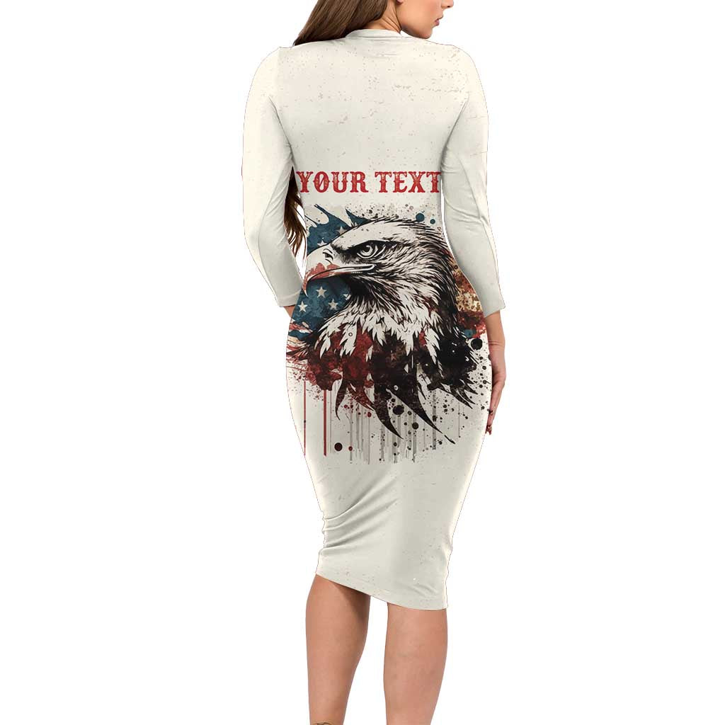 Happy Fourth of July Personalized Family Matching Long Sleeve Bodycon Dress and Hawaiian Shirt Bald Eagle USA Independence Day