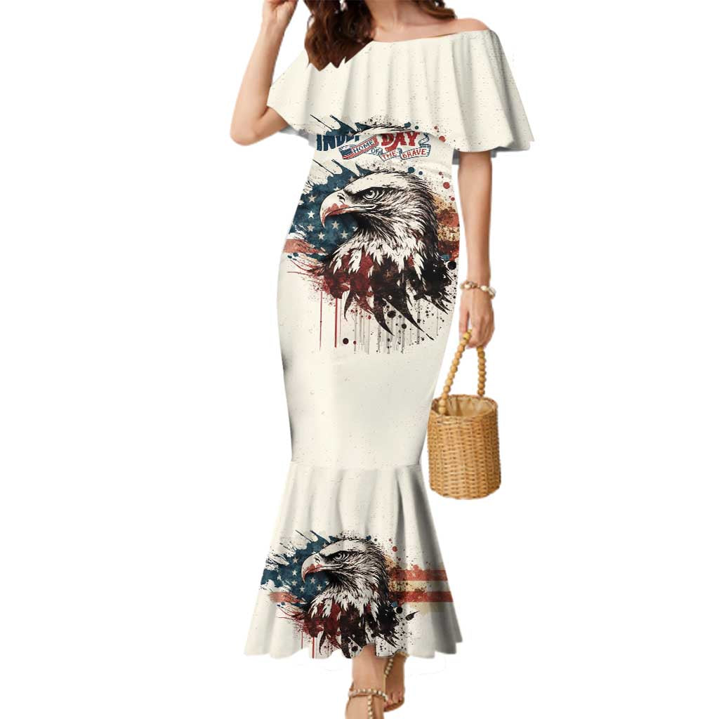 Happy Fourth of July Personalized Family Matching Mermaid Dress and Hawaiian Shirt Bald Eagle USA Independence Day