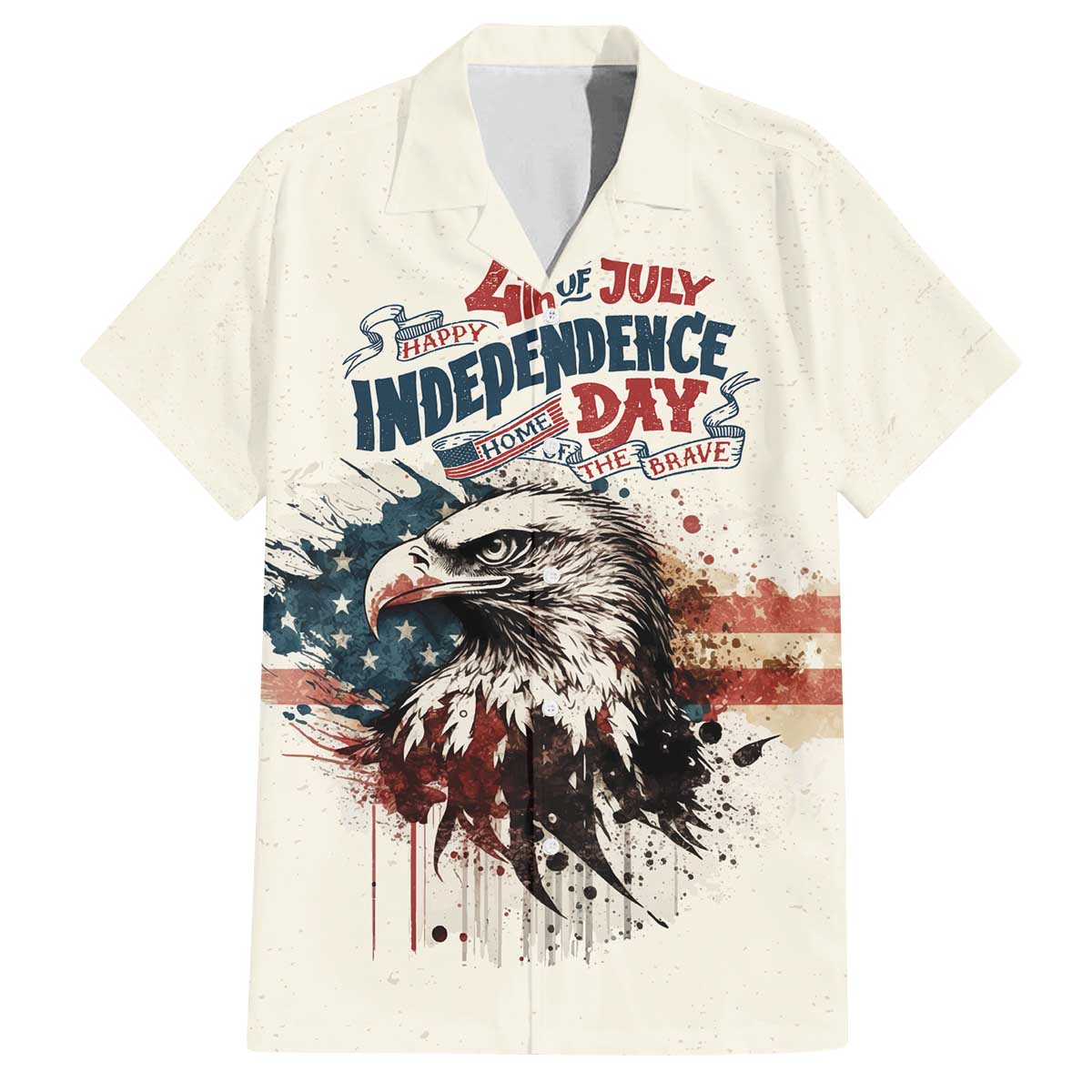 Happy Fourth of July Personalized Family Matching Off The Shoulder Long Sleeve Dress and Hawaiian Shirt Bald Eagle USA Independence Day