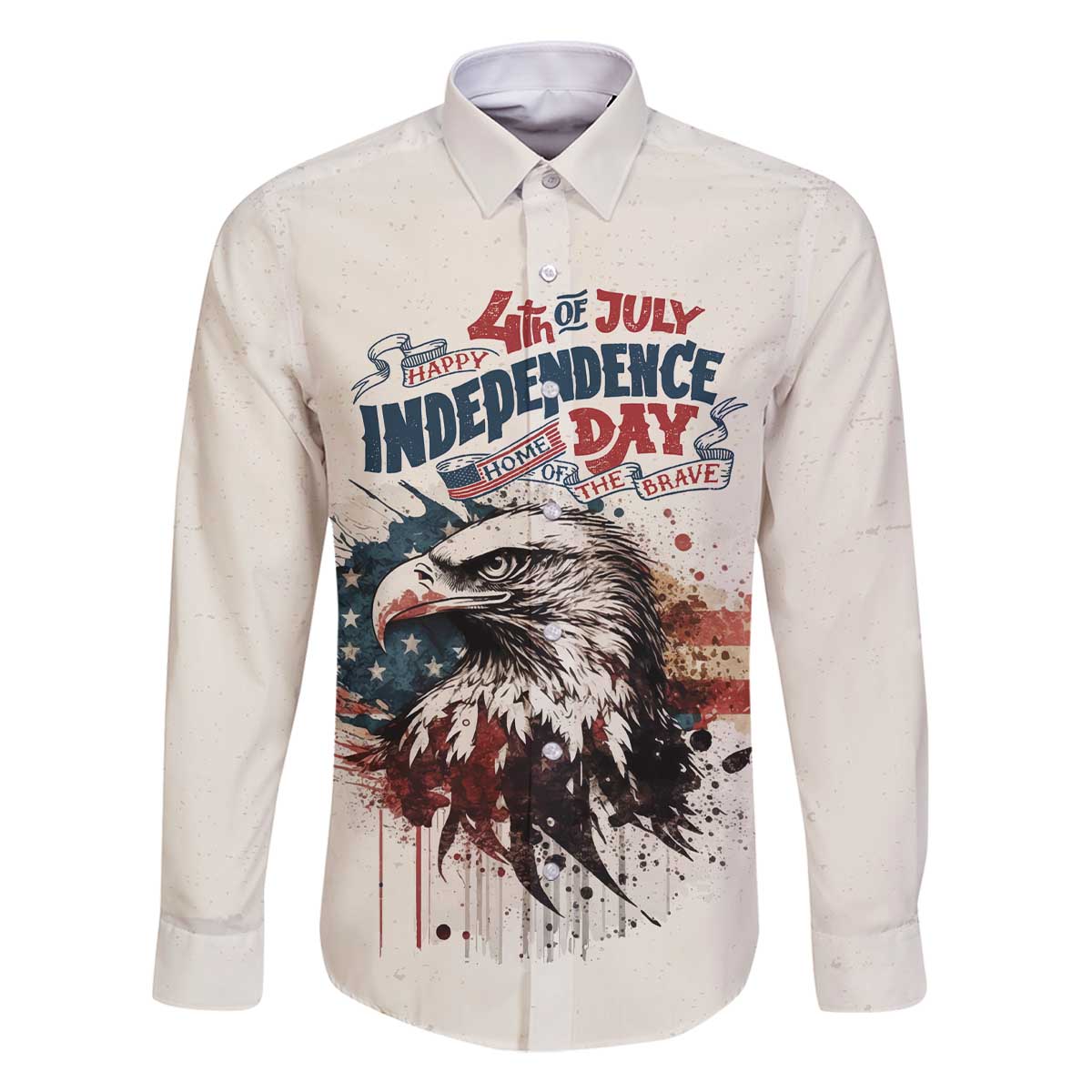Happy Fourth of July Personalized Family Matching Off The Shoulder Long Sleeve Dress and Hawaiian Shirt Bald Eagle USA Independence Day