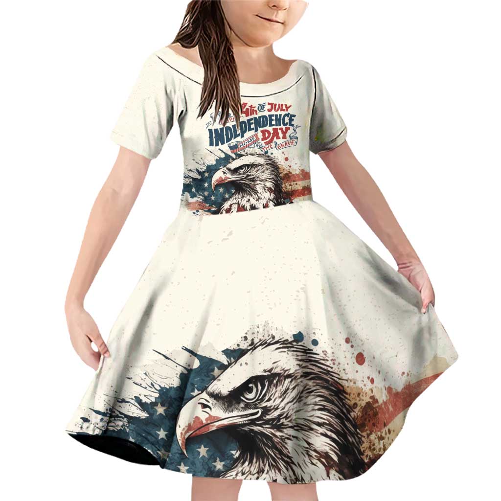 Happy Fourth of July Personalized Family Matching Off Shoulder Short Dress and Hawaiian Shirt Bald Eagle USA Independence Day