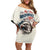 Happy Fourth of July Personalized Family Matching Off Shoulder Short Dress and Hawaiian Shirt Bald Eagle USA Independence Day