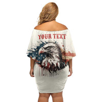 Happy Fourth of July Personalized Family Matching Off Shoulder Short Dress and Hawaiian Shirt Bald Eagle USA Independence Day