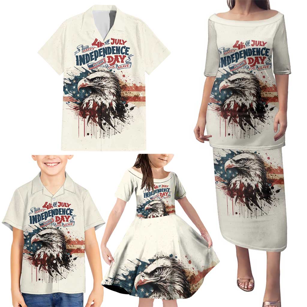 Happy Fourth of July Personalized Family Matching Puletasi and Hawaiian Shirt Bald Eagle USA Independence Day