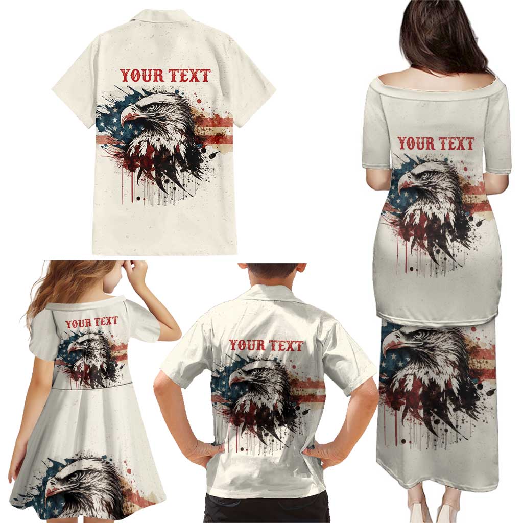 Happy Fourth of July Personalized Family Matching Puletasi and Hawaiian Shirt Bald Eagle USA Independence Day