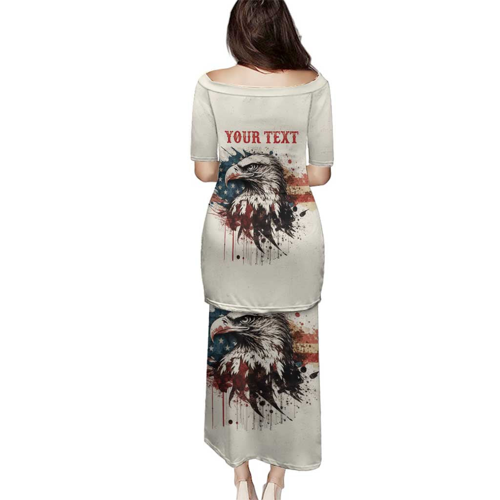 Happy Fourth of July Personalized Family Matching Puletasi and Hawaiian Shirt Bald Eagle USA Independence Day