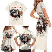 Happy Fourth of July Personalized Family Matching Short Sleeve Bodycon Dress and Hawaiian Shirt Bald Eagle USA Independence Day