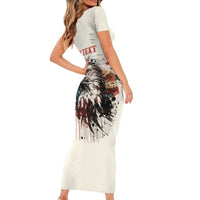 Happy Fourth of July Personalized Family Matching Short Sleeve Bodycon Dress and Hawaiian Shirt Bald Eagle USA Independence Day
