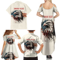 Happy Fourth of July Personalized Family Matching Summer Maxi Dress and Hawaiian Shirt Bald Eagle USA Independence Day
