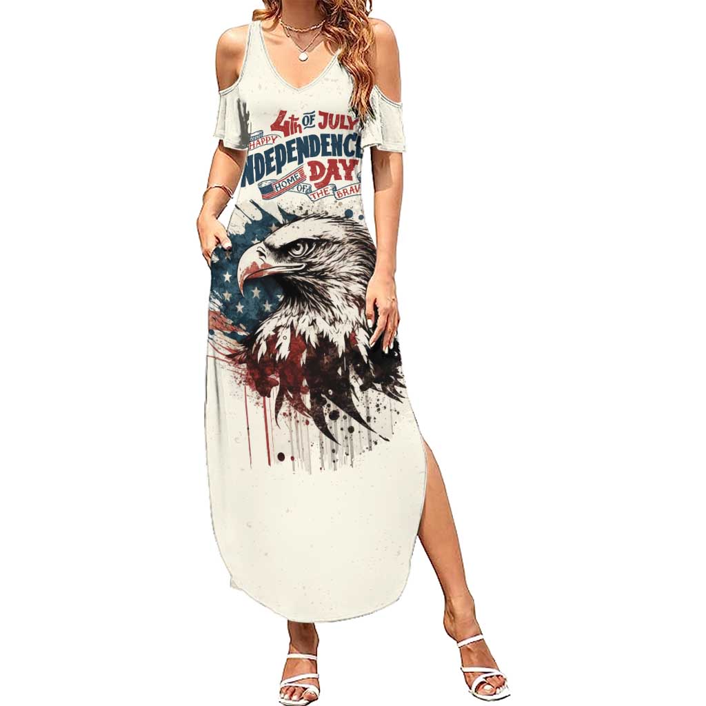 Happy Fourth of July Personalized Family Matching Summer Maxi Dress and Hawaiian Shirt Bald Eagle USA Independence Day