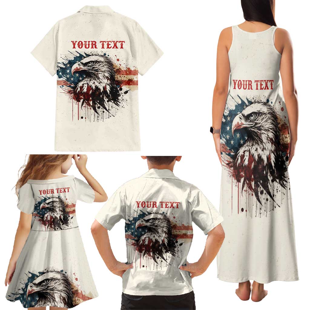 Happy Fourth of July Personalized Family Matching Tank Maxi Dress and Hawaiian Shirt Bald Eagle USA Independence Day