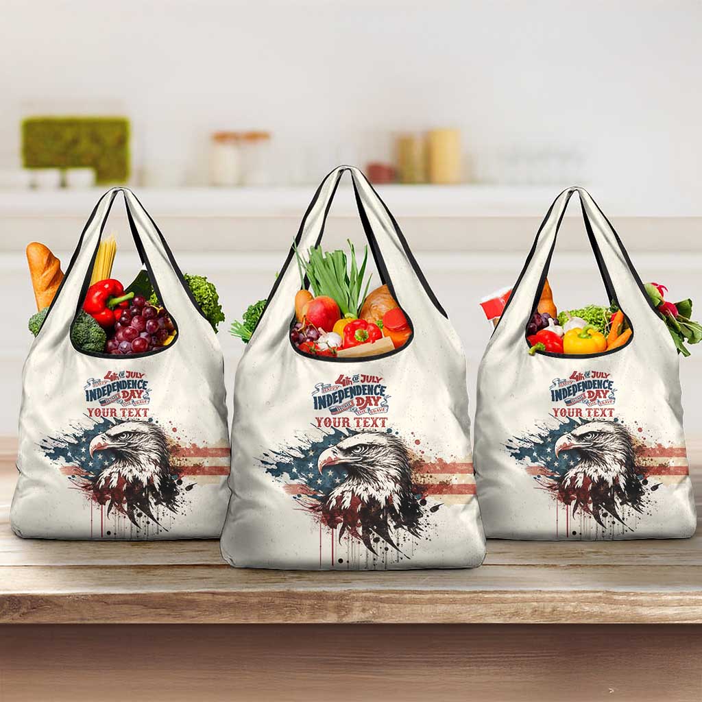 Happy Fourth of July Personalized Grocery Bag Bald Eagle USA Independence Day